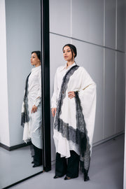 White Wool Shawl With Black Dantel