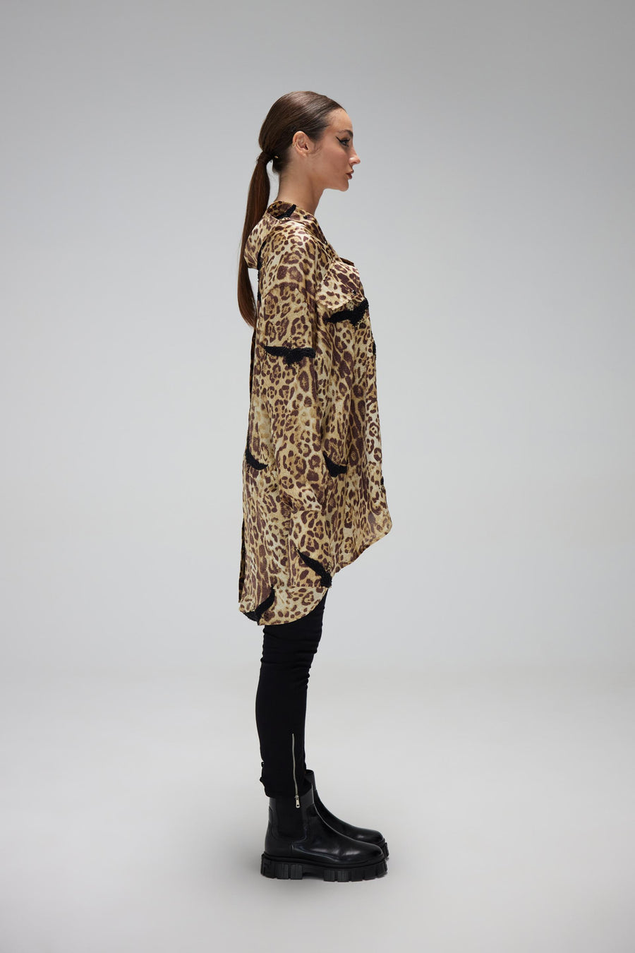 Printed Leopard Back Slit Shirt