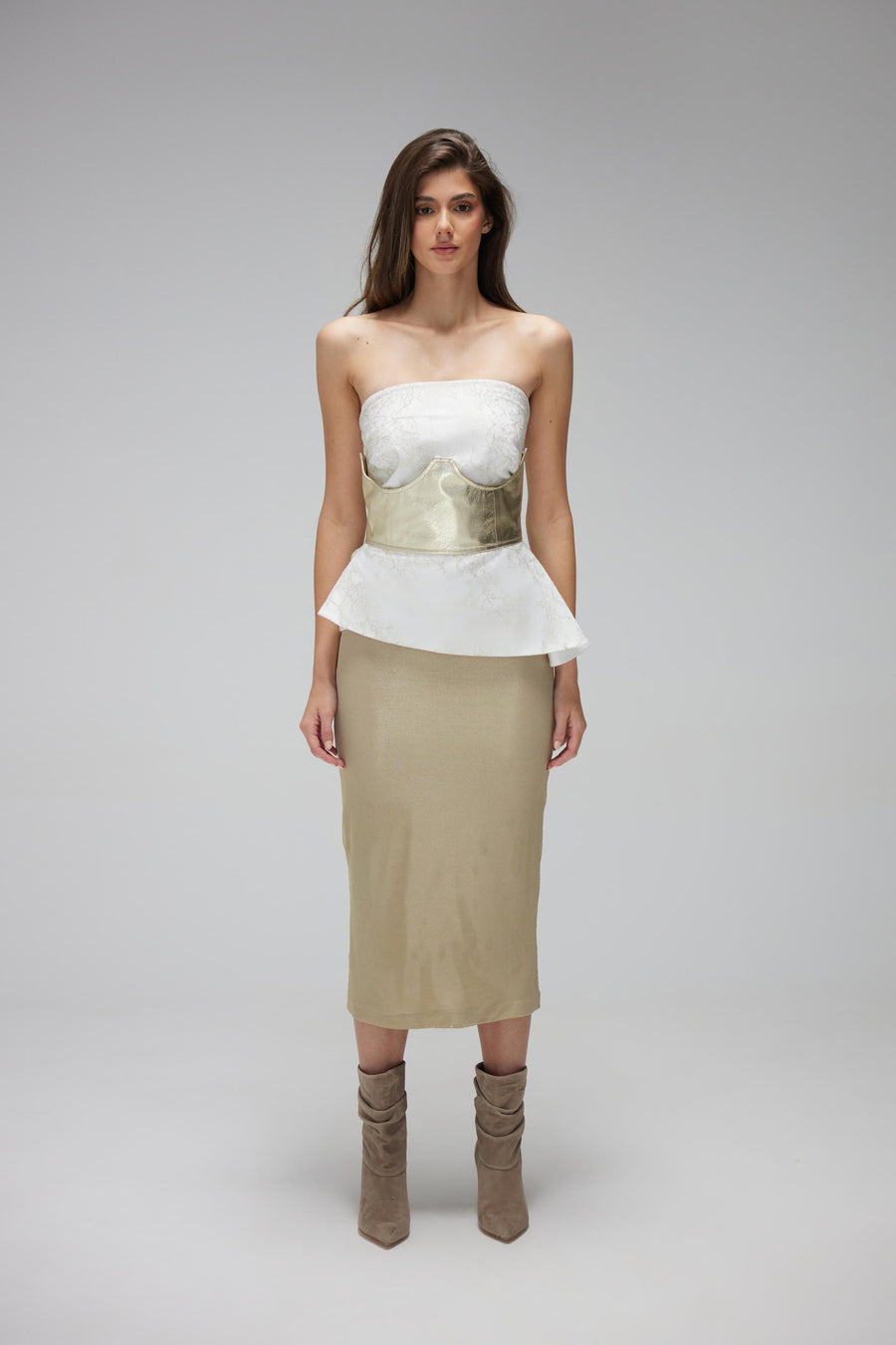 Gold Leather And White Dantel Bustier