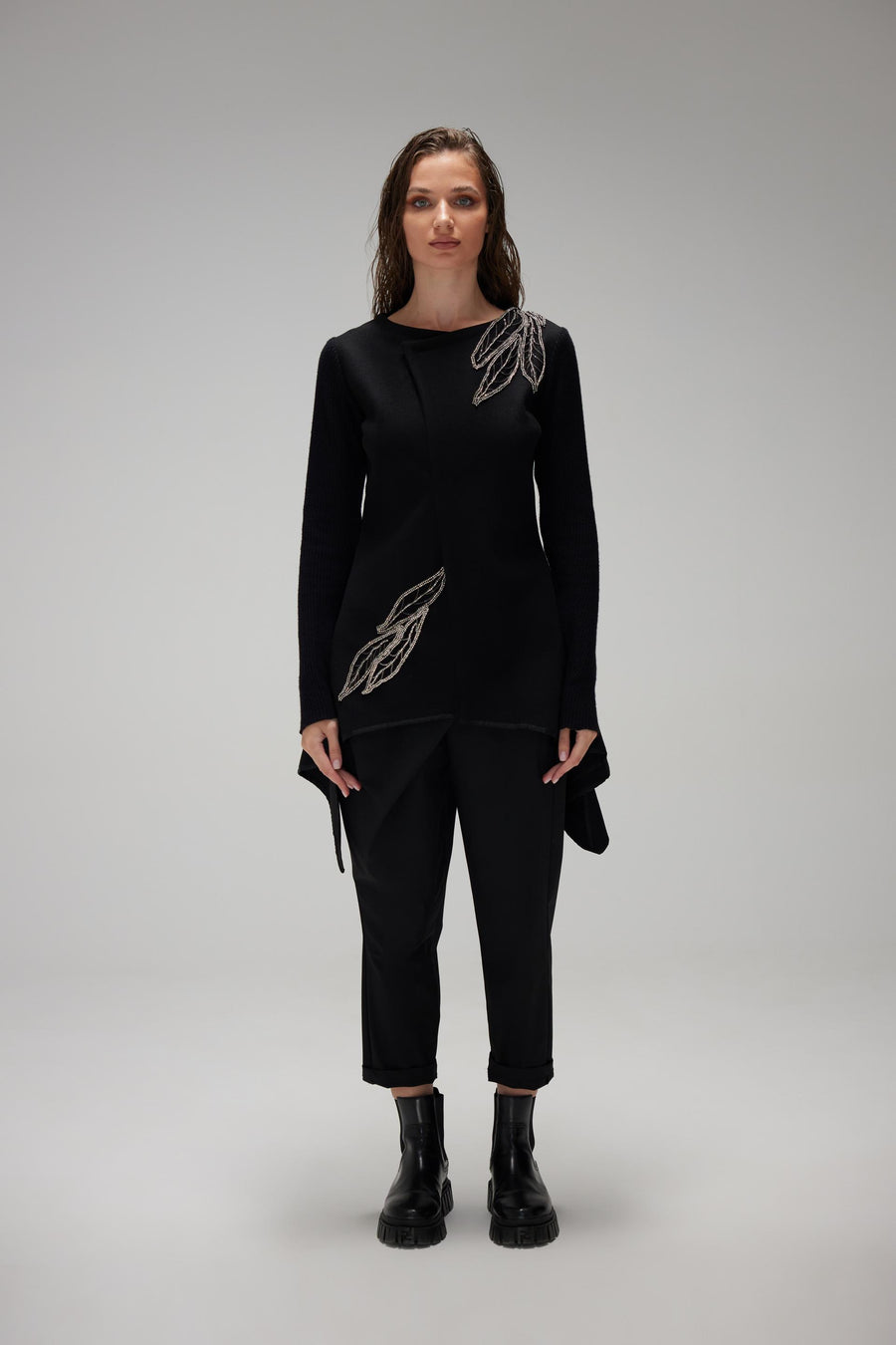 Black Leaves Embroidered Jacket