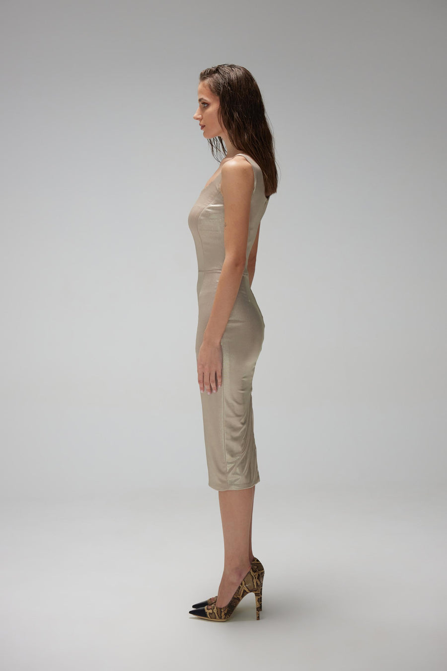 Albescent Beige Midi Dress