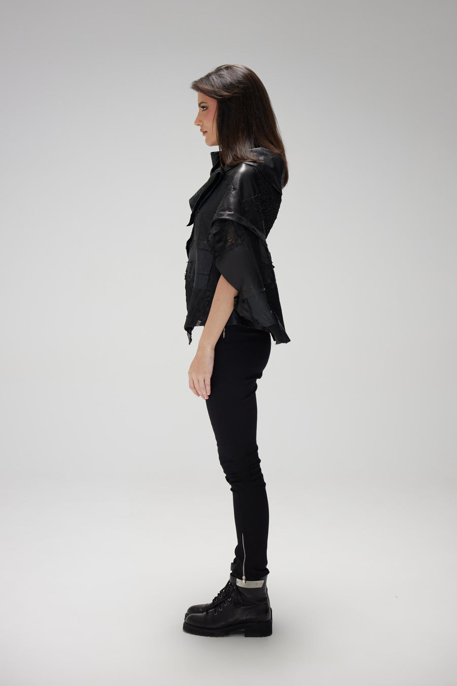 Black Patch Work Leather Gilet