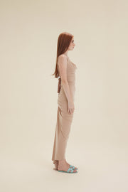 Beige Sculpt Cowl Neck Maxi Dress