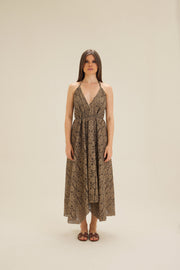 Brown Lace Sleeveless Maxi Dress