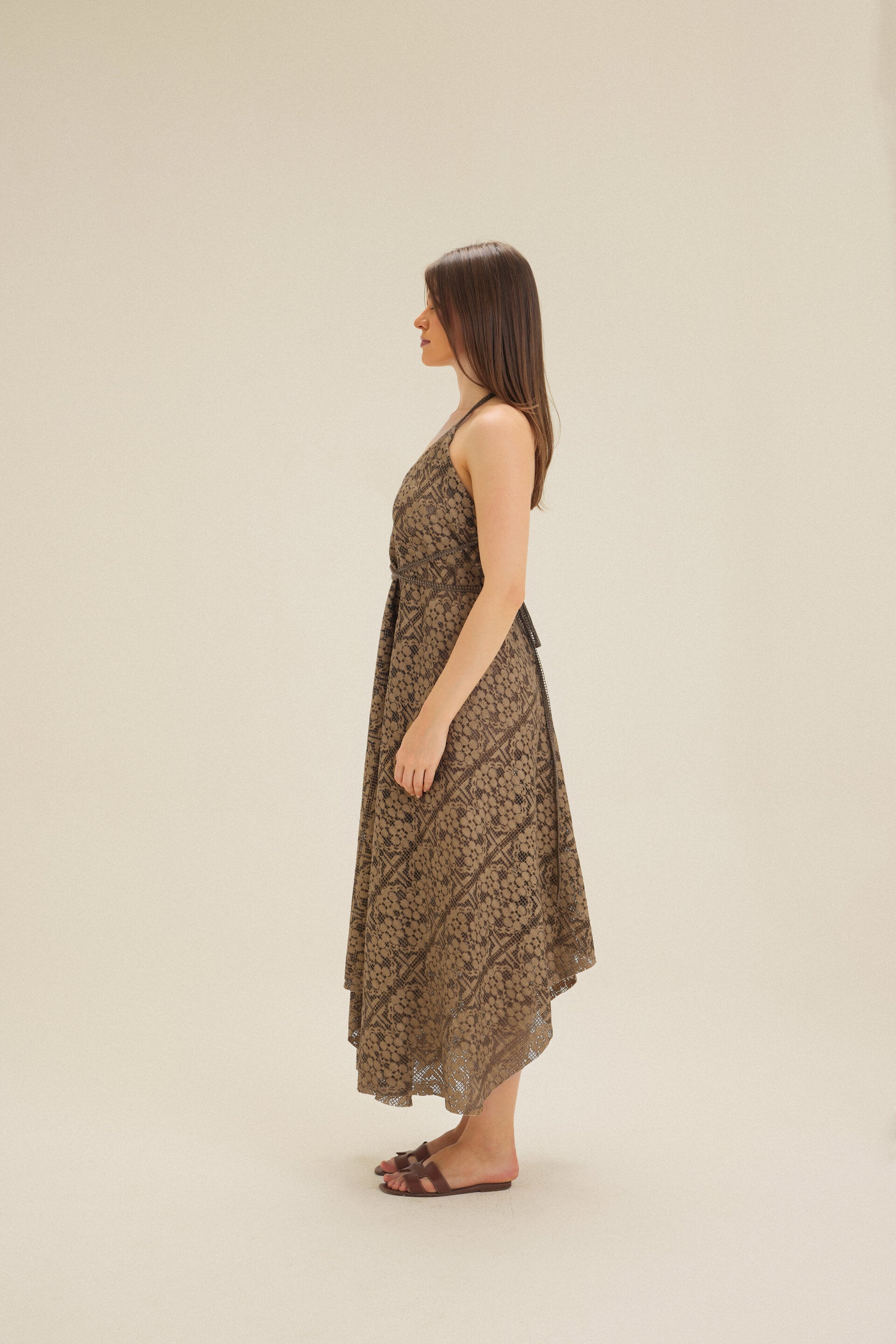 Brown Lace Sleeveless Maxi Dress