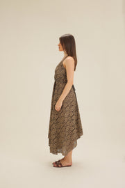 Brown Lace Sleeveless Maxi Dress