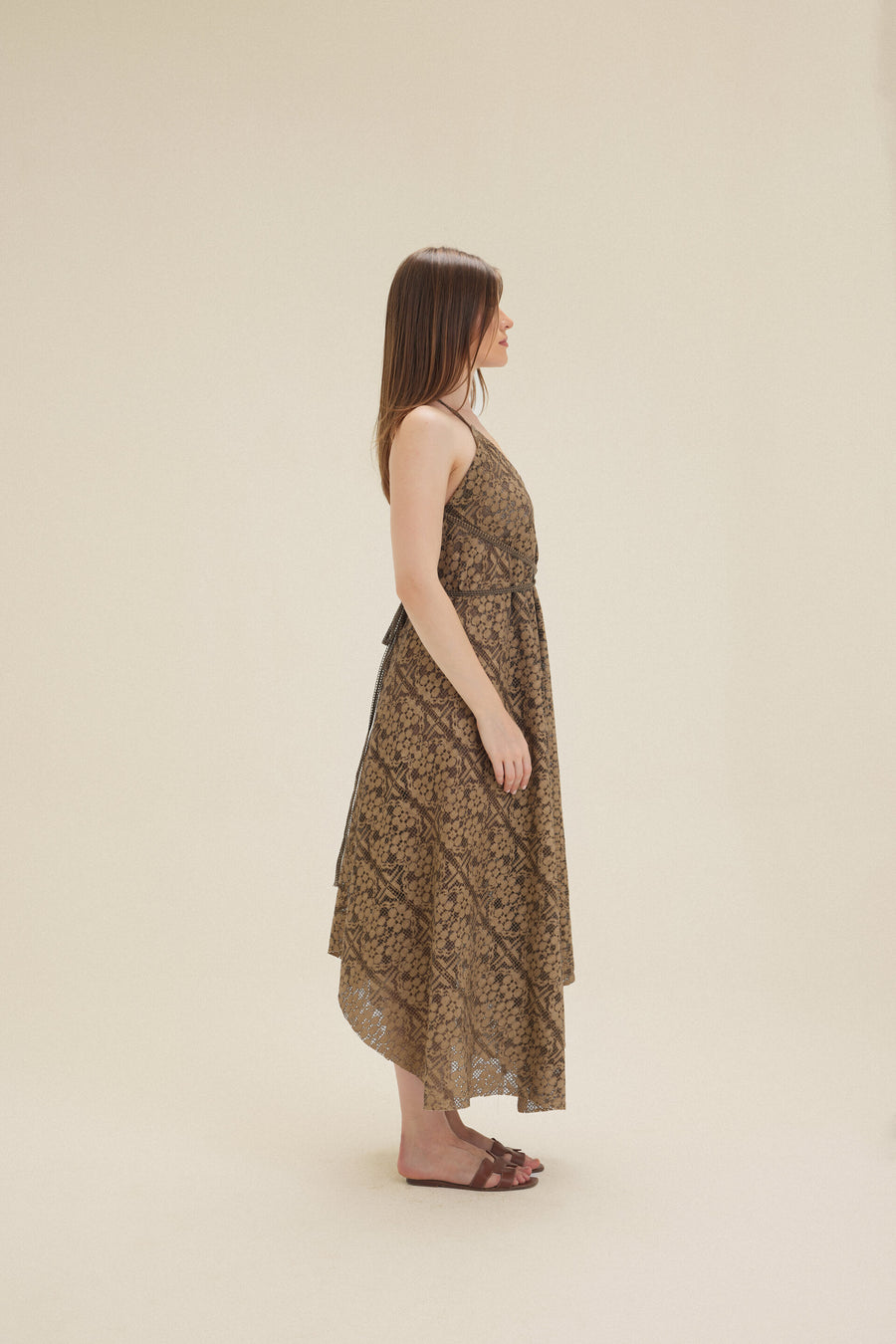 Brown Lace Sleeveless Maxi Dress