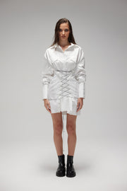 Lace-Up Long White Shirt Dress