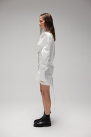 Lace-Up Long White Shirt Dress