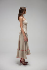 Long Beige Ruffle Skirt