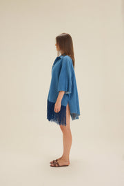 Blue Strass Denim Shirt With Blue Tassels