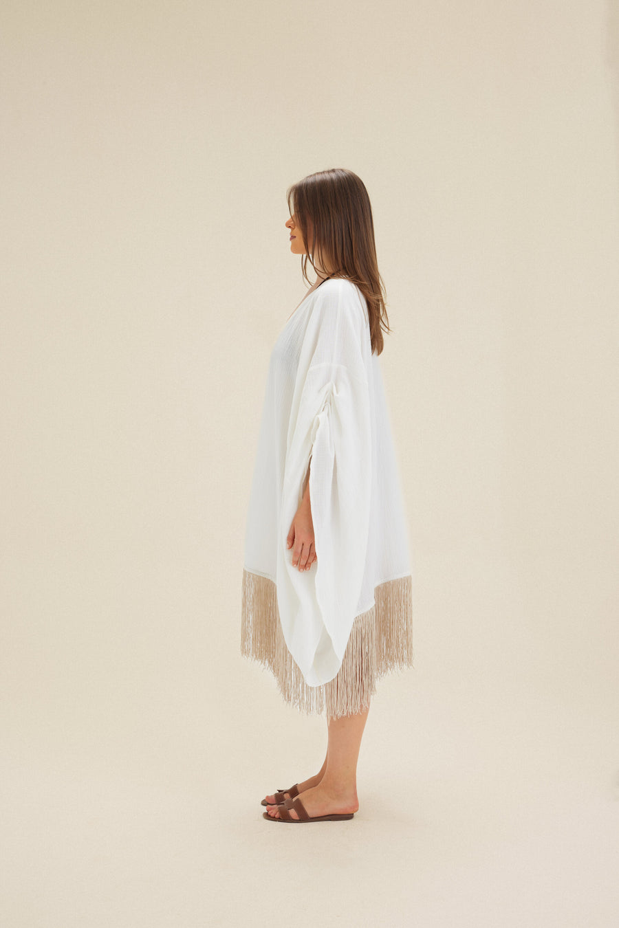 Linen Cardigan With Gold Tassels